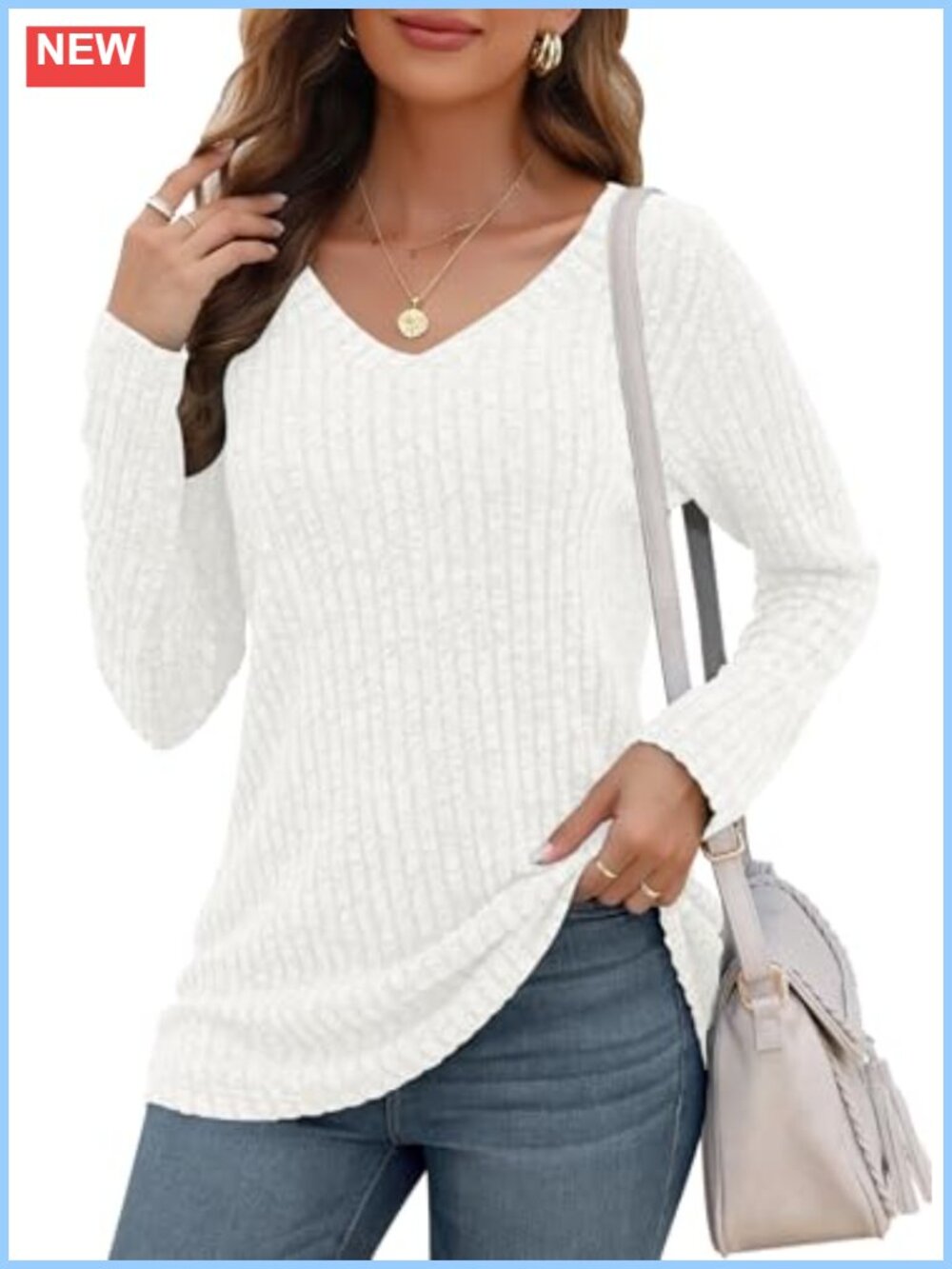AUSELILY Womens Long Sleeve Tunic Top V Neck Casual Fall Shirt